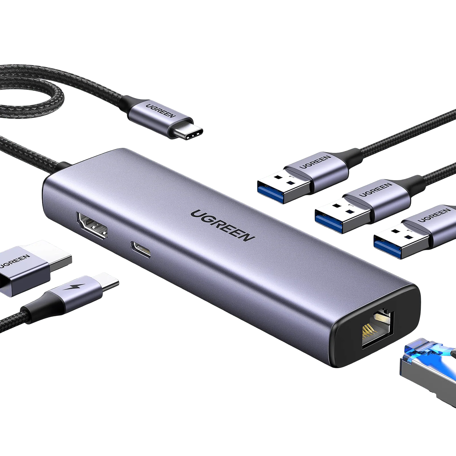 UGREEN 15598 - Revodok 6-in-1 USB C Hub UGREEN 15598 USB-C Docking Station – HDMI 4K@30Hz, 3× USB 3.0, Gigabit LAN, PD - Image 1