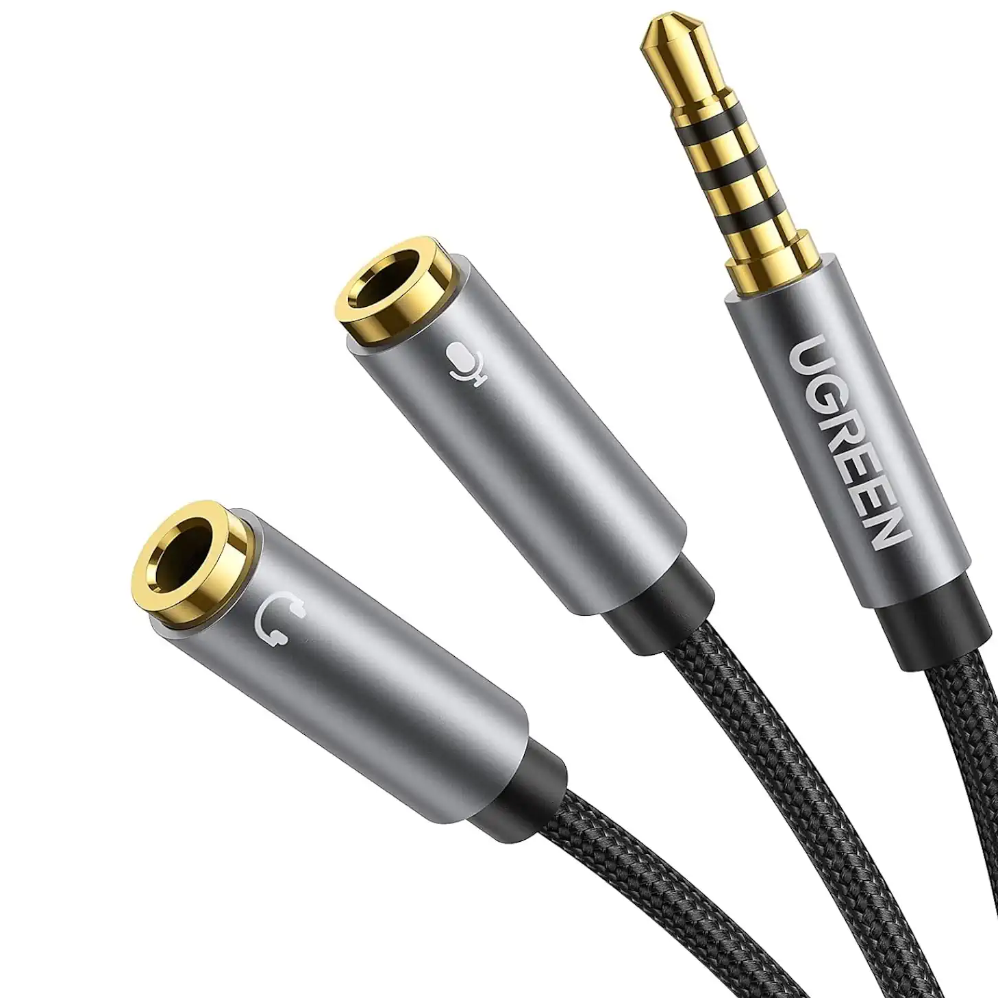 UGREEN-30619-Headphone-Splitter-3.5mm-2-Female-to-1-Male-Mic UGREEN 30619 3.5mm Audio Splitter Cable, Aluminum Case – Male-to-2-Female (Black) - Image 1