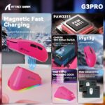 ATTACK SHARK G3 PRO Tri-mode Wireless Gaming Mouse with Charge Dock 25000 DPI Ultra Lightweight Berry Red - Image 8