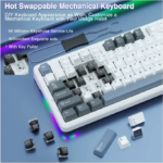 AULA F87 Wireless Mechanical Gaming Keyboard White Grey blue Gray wood switch V4 - Image 4