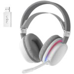 AULA G7 Over-Ear PC Microphone Wireless Gaming Headset, Bluetooth / 2.4G / Wired Low-Latency ,USB 7.1 Sound Card White
