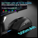 AULA SC680 Tri-Mode PAW3395 Sensor, Adjustable 26000 DPI Wireless Gaming Mouse Black - Image 7