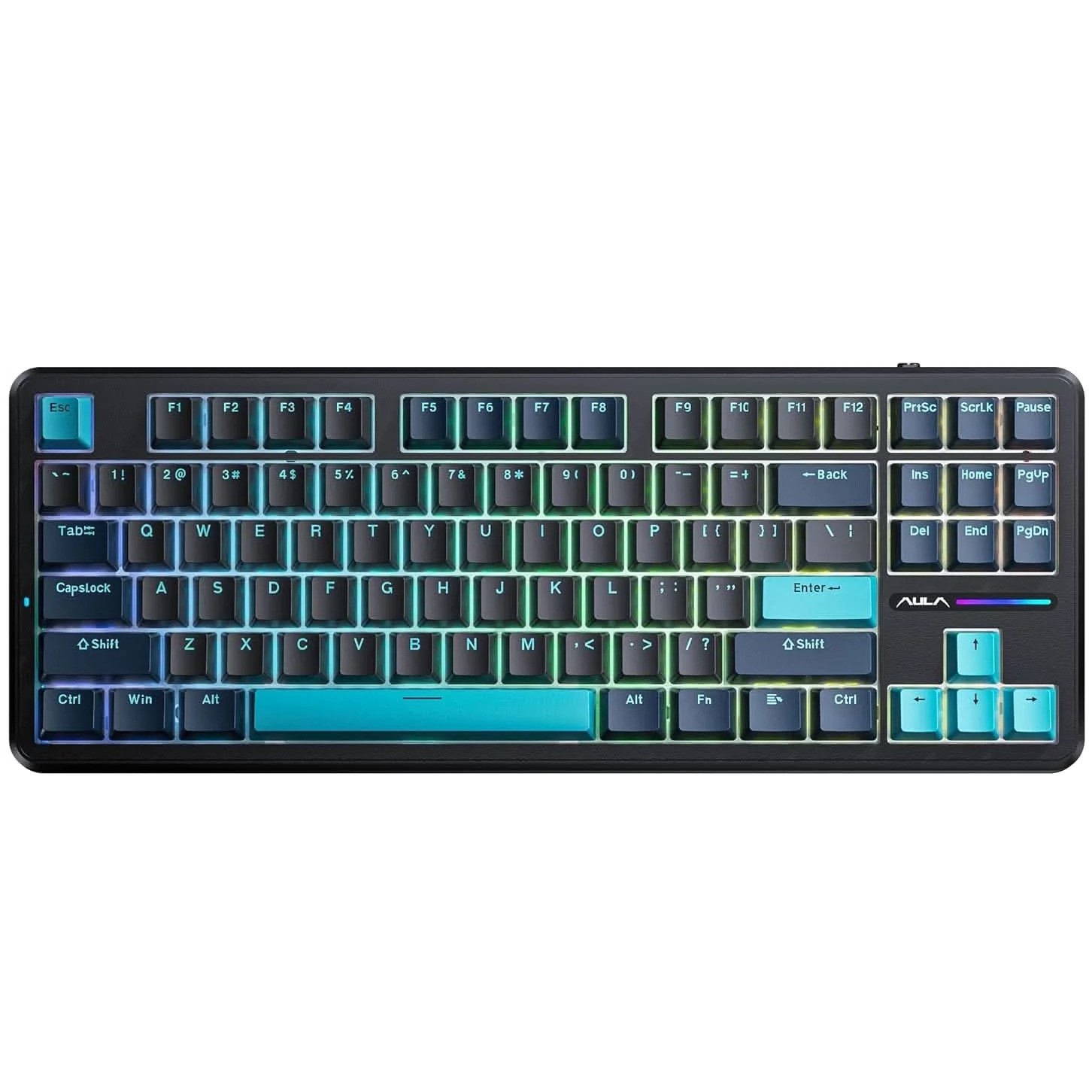 AULA F87 gaming keyboard cyan black AULA F87 Wireless Mechanical Gaming Keyboard Dark Blue + Black + Cyan - Graywood Switch V4 - Image 1