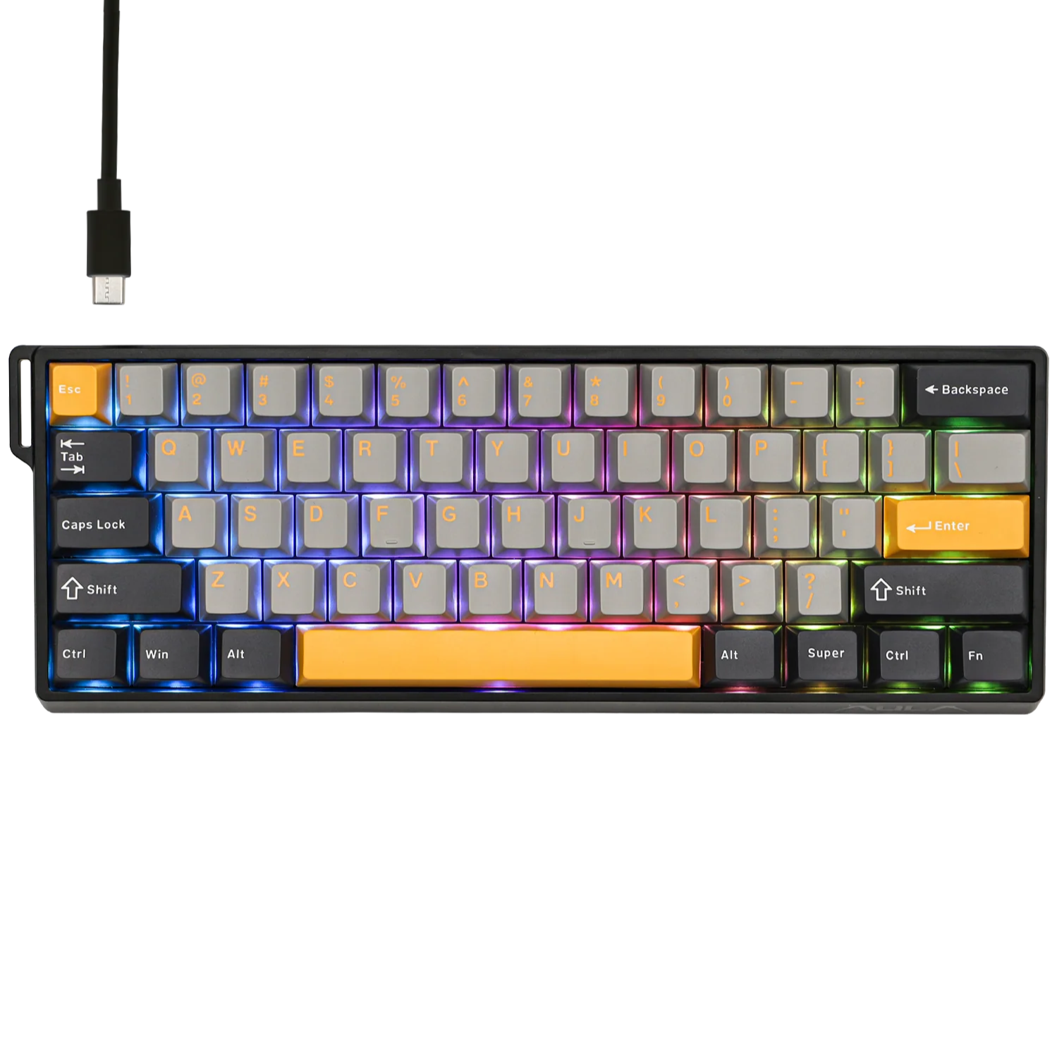 AULA_WIN60_HE_Max Grey_Yellow AULA WIN60 HE Max 60% Wired Hall Effect Gaming Keyboard – Grey/Yellow/Black (Wing Chun Switch) - Image 1
