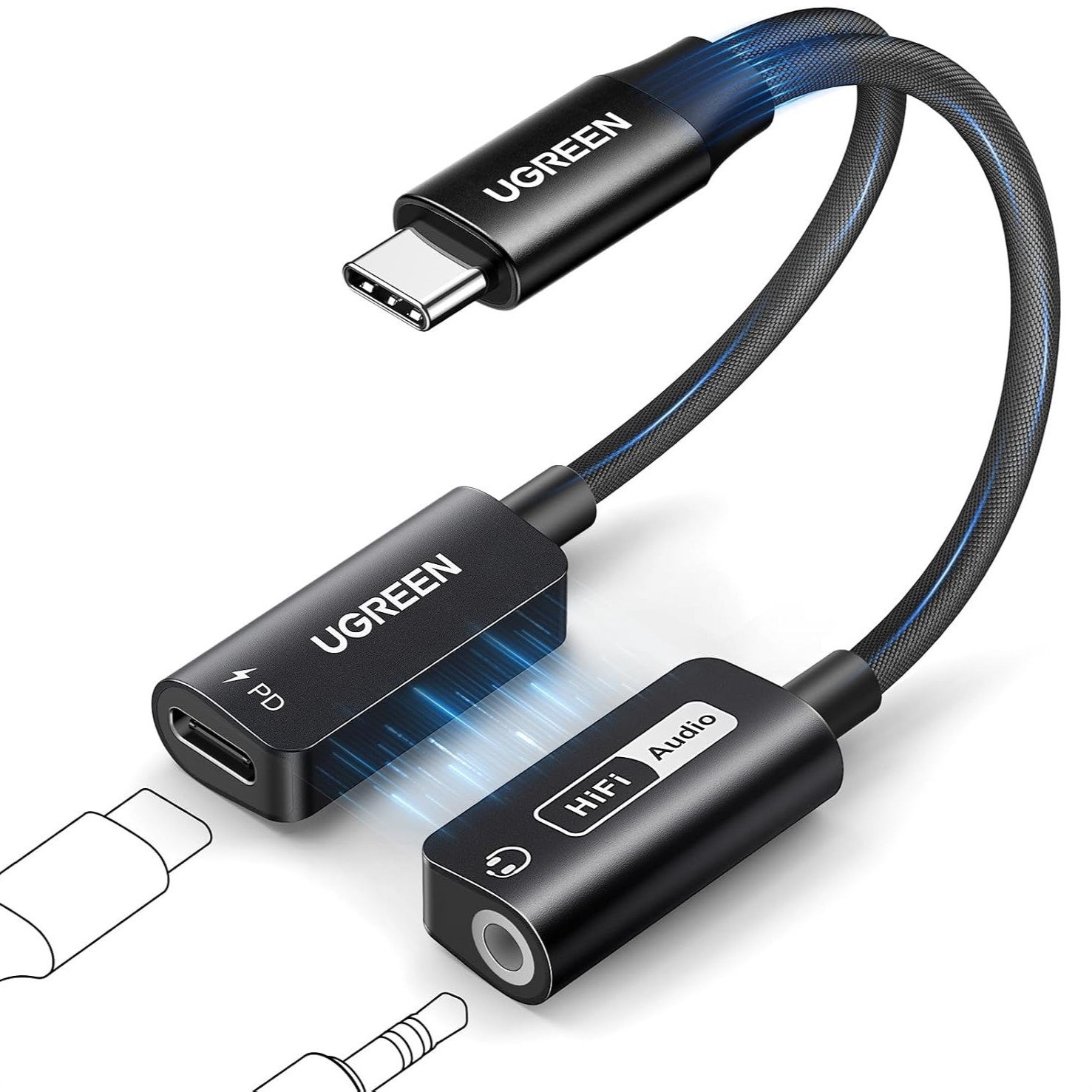 UGREEN 25837 Magnetic 2 in 1 USB C to 3.5mm Audio Adapter and Charger UGREEN 25837 Magnetic 2 in 1 USB C to 3.5mm Audio Adapter and Charger with PD 60W, HiRes 32bit/384kHz, Aux to USB C with Fast Charging - Image 1