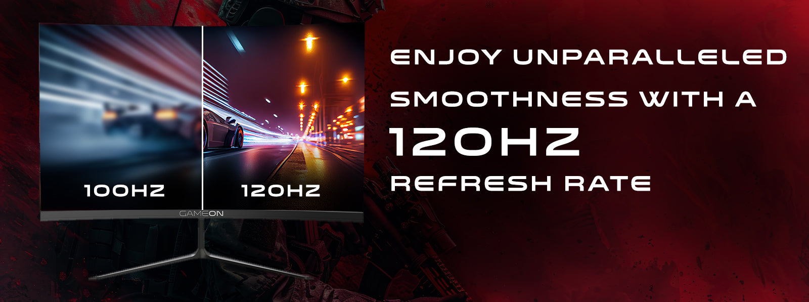 GAMEON GOC24F120VA manufacturer illustration of 120Hz refresh for gaming