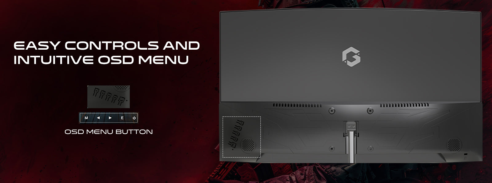 GAMEON GOC24F120VA rear panel and on-screen menu control illustration