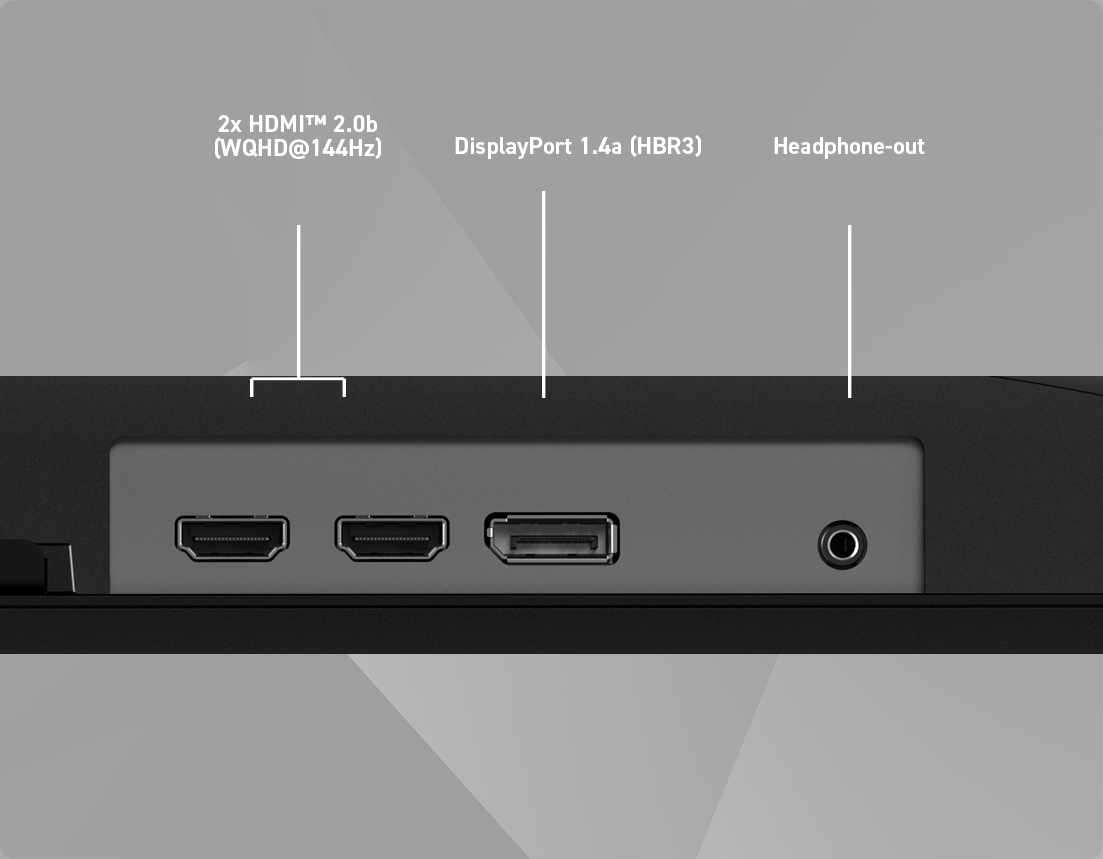 MSI MAG 275QF E20 diagram of HDMI, DisplayPort and headphone connections