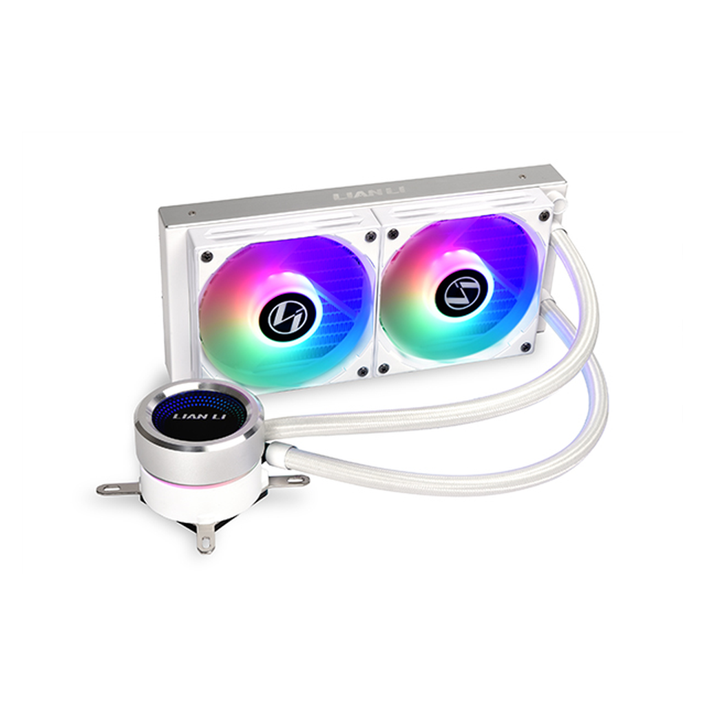 Lian Li Galahad 240mm ARGB AIO CPU Cooler - White — square view 1 Lian Li Galahad 240mm ARGB AIO CPU Cooler - White - official product view 1
