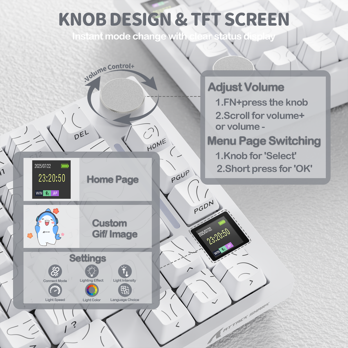 Attack Shark X820 ULTRA White Contours — Put keyboard status on the screen