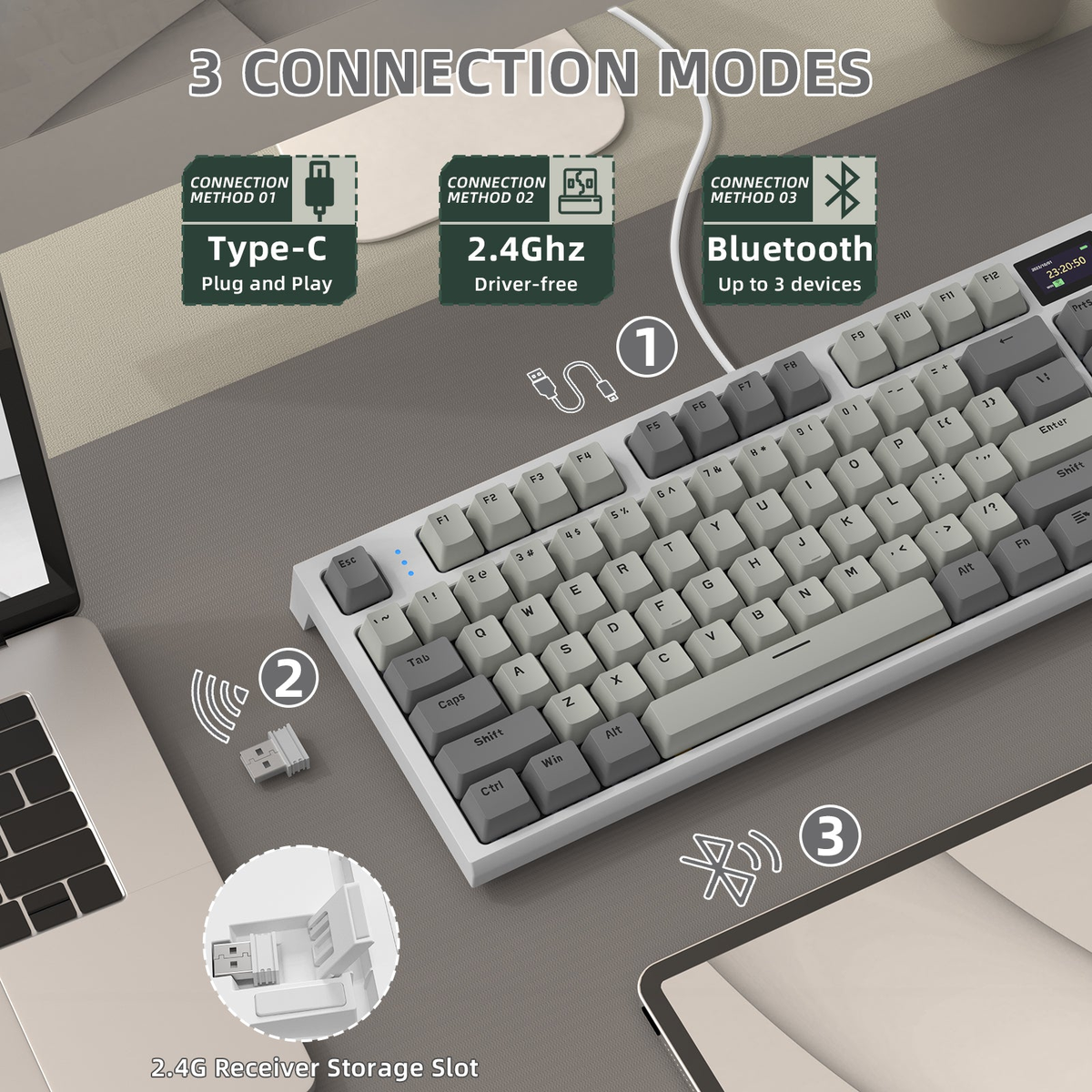 Attack Shark K86 Retro Grey — Backlighting extends to the sides