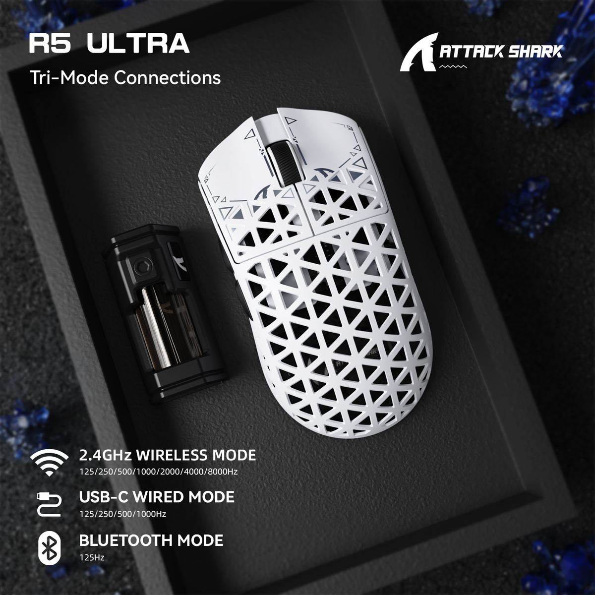 Attack Shark R5 ULTRA White — A hollow composite exterior