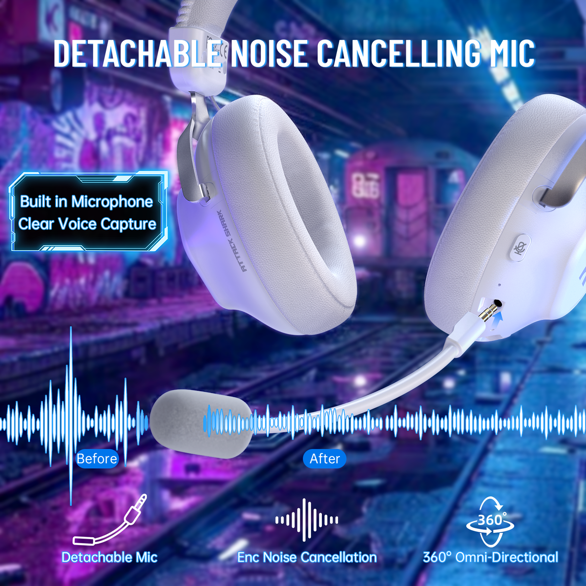 Attack Shark L50 PRO White — A removable voice-chat microphone
