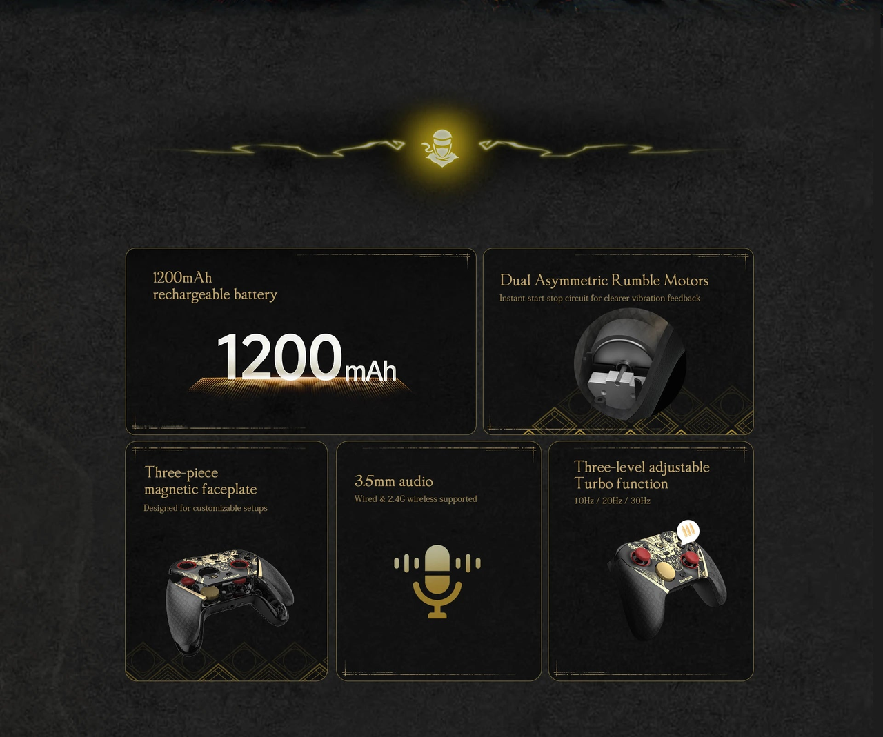 GameSir G7 Pro 8K PC Nioh 3 Edition — Battery, grip motors, audio and turbo illustration