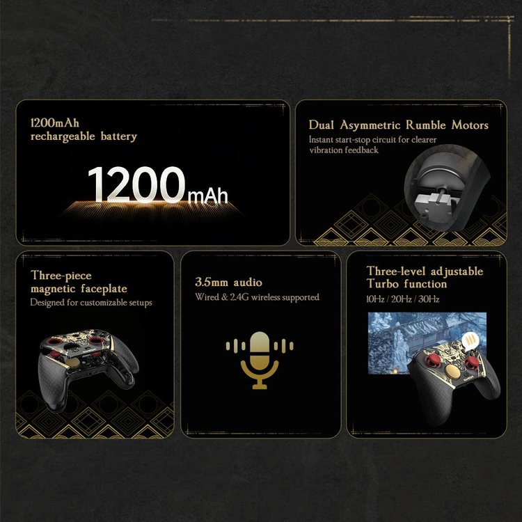 GameSir G7 Pro 8K PC Nioh 3 Edition — Battery, grip motors, audio and turbo illustration