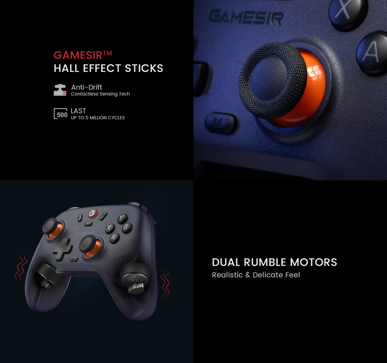 GameSir Nova Lite — Hall Effect stick and grip-motor illustration