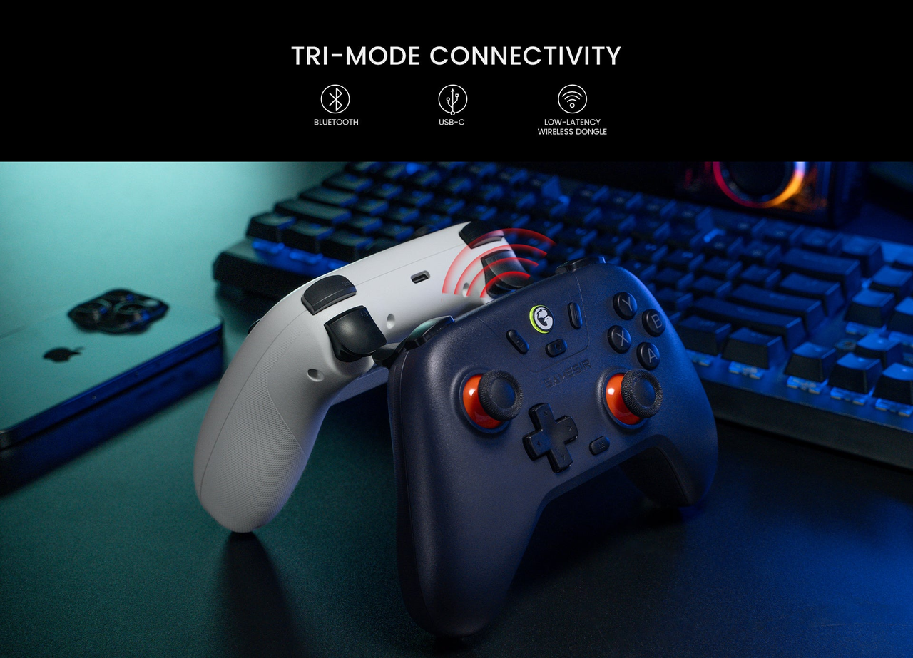 GameSir Nova Lite — Bluetooth, receiver and wired connection illustration