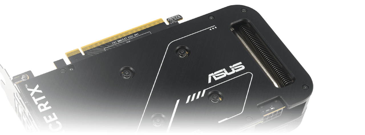 ASUS DUAL-RTX5050-O8G backplate and airflow illustration