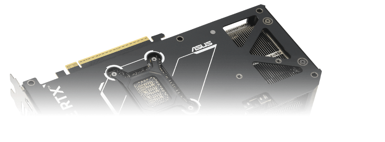 ASUS DUAL-RTX5070-O12G backplate and airflow illustration